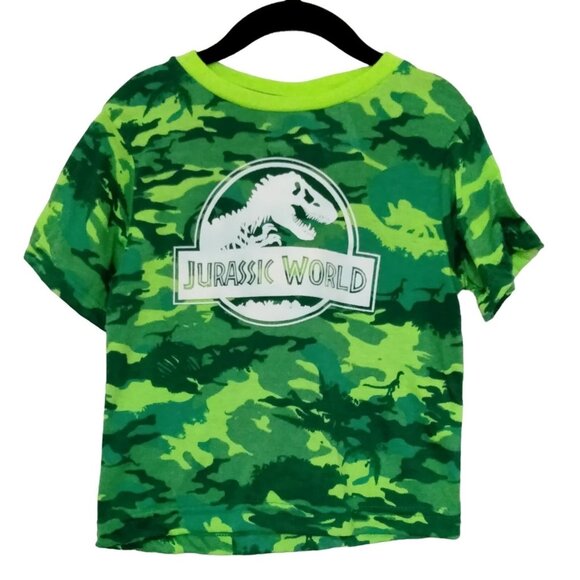 Jurassic World Kids Size 4T T-Shirt Dinosaur Graphic Tee Green Camouflage - Picture 2 of 6